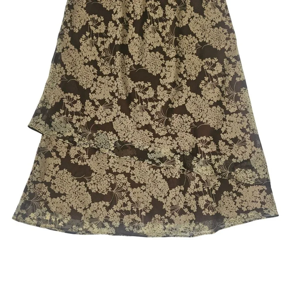 Cato Woman Brown Beige Floral Layered Wrap Style Chiffon Maxi Skirt Size 18/20W - Picture 4 of 10
